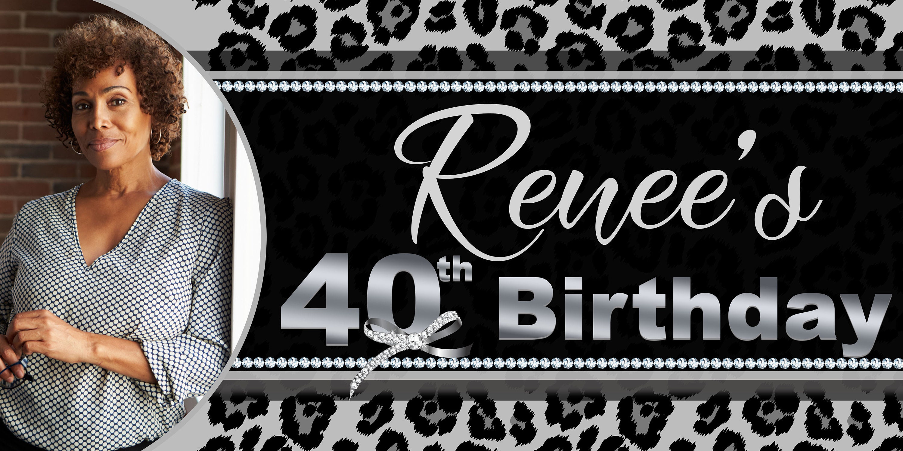 cheetah print 40th photo banner personalized banner party banners