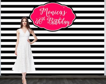 Black and White Stripes Personalized Photo Backdrop -Birthday Party Backdrop- Photo Backdrop -Photo Booth Backdrop