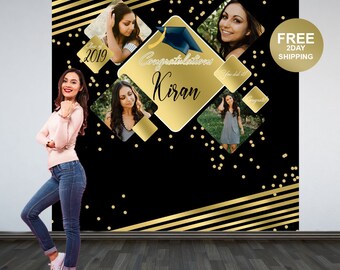 Graduation Photo Backdrop | Personalized Photo Backdrop | Class of 2023 Photo Backdrop | Congrats Grad Photo Backdrop | Gold and Black