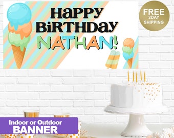 Happy Birthday Banner | Personalized Birthday Banner | Ice Cream Birthday Banner | Custom Banner | Indoor or Outdoor Banner | First Birthday