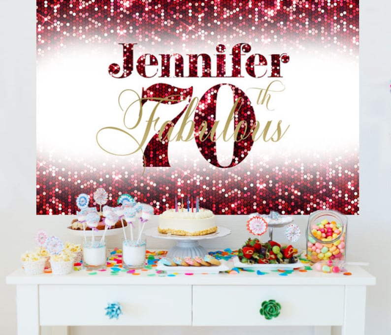 70th Birthday Personalized Photo Backdrop Birthday Cake Etsy