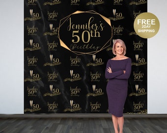 50th Birthday Personalized Photo Backdrop | Gold Party Backdrop | 40th Birthday Photo Backdrop |  Printed Photo Backdrop | Birthday Backdrop