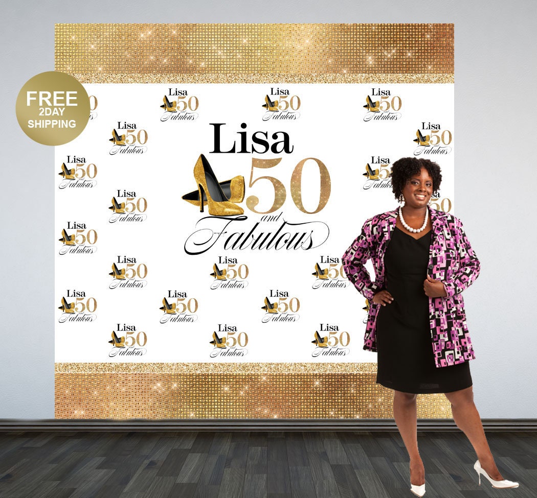 Fabulous 50 Personalized Photo Backdrop Gold Photo Backdrop 50th