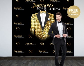 Gentleman Photo Backdrop, Classic Man Photo Backdrop- 50th Birthday Photo Backdrop - Printed Photo Booth Backdrop, Tuxedo Vinyl Backdrop