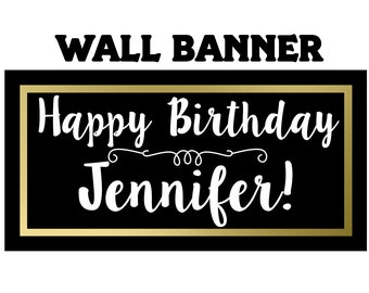 Happy Birthday Personalized Banner ~ Birthday Glam Personalized Party Banners-Gold and Black Custom Photo Banner