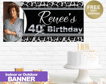 Cheetah Print 40th Photo Banner | Personalized Banner | Animal Print Birthday Banner | Printed Banner | Happy Birthday Banner |50th Birthday