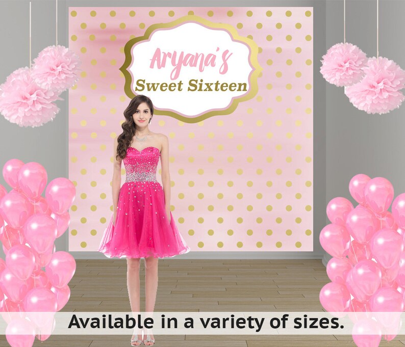 Blush Birthday Party Personalized Photo Backdrop, Sweet Sixteen Birthday Backdrop First Birthday Photo Booth Backdrop, Custom Backdrop image 1