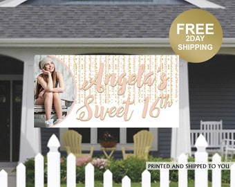 Sweet 16th Birthday Banner | Birthday Yard Banner | 16th Birthday Banner | Photo Banner | Indoor or Outdoor Birthday Banner | Lawn Banner