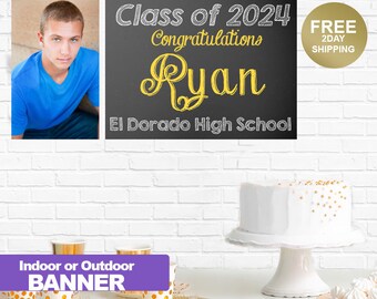 Graduation Photo Banner | Personalized Party Banners, Class of 2024 Banner, Chalckboard Graduation Banner, Custom Grad Banners, Vinyl Banner