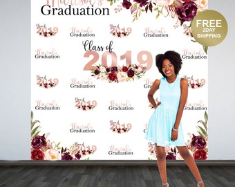 Graduation Backdrop | Marsala Floral Photo Backdrop | Class of 2023 Photo Backdrop | Graduation Photo Backdrop | Congrats Grad Backdrop