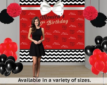 Fabulous & Flirty Birthday Personalized Photo Backdrop, 40th Birthday Photo Backdrop- Red and Black Photo Backdrop, Step and Repeat Backdrop