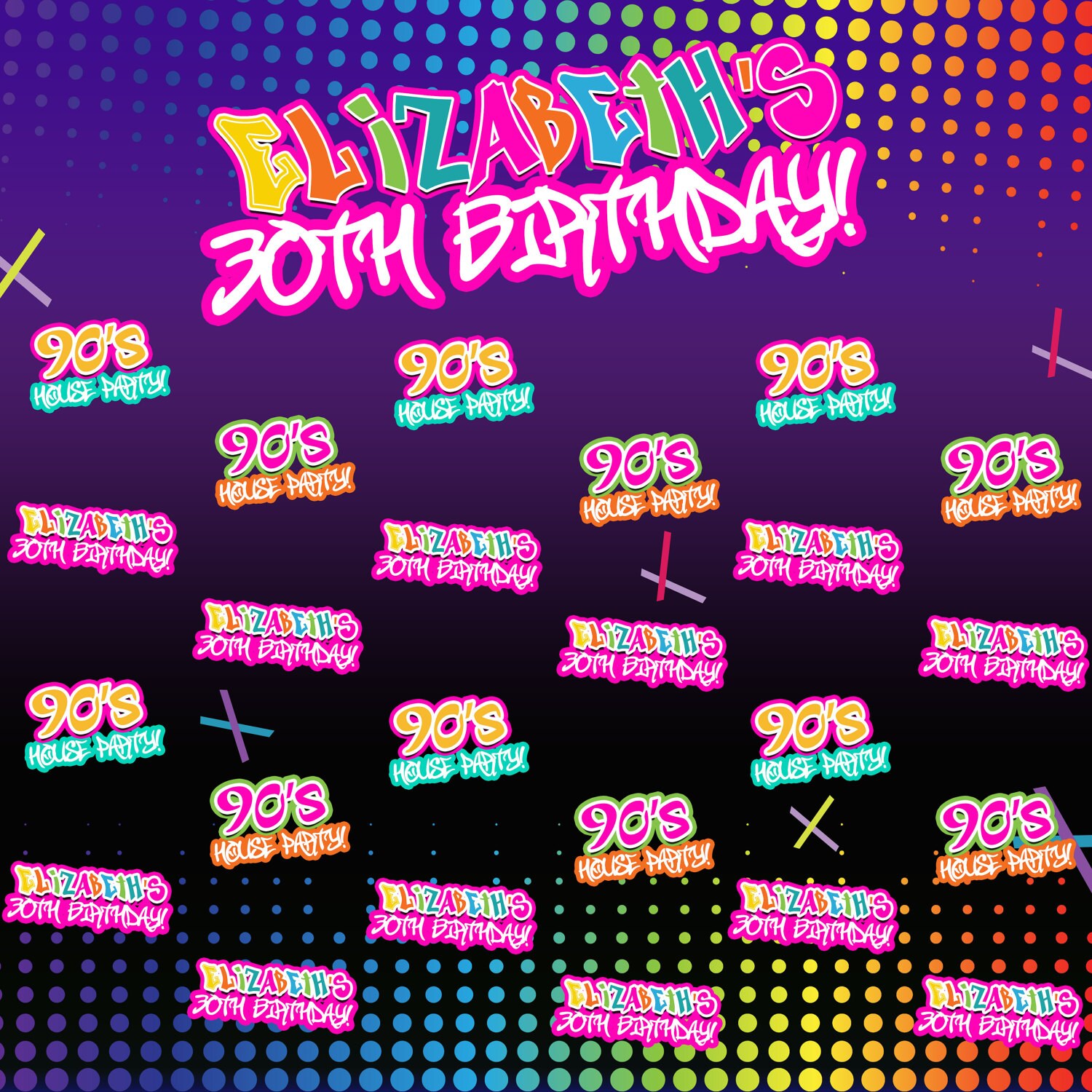 90 S House Party Personalized Photo Backdrop 30th Birthday