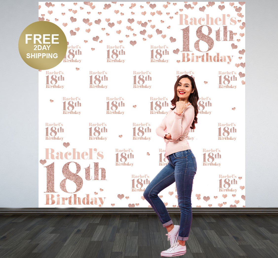 18th Birthday Personalized Photo Backdrop Rose Gold Photo Backdrop