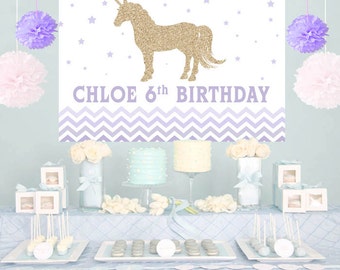 Unicorn Purple Ombre Personalized Party Backdrop - First Birthday Cake Table Backdrop- Baby Shower Backdrop, Birthday Unicorn Backdrop