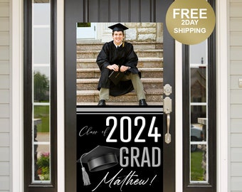 Grad Door Banner | Graduation Banner | Graduation Door Banner | Class of 2024 | Grad Photo Yard Banner | Black and Silver Grad Banner
