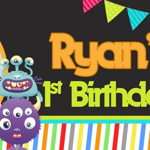 Little Monster Birthday Banner Personalized Party Banners, Photo First Birthday Banner, Vinyl Banner Printed, First Birthday Banner image 2