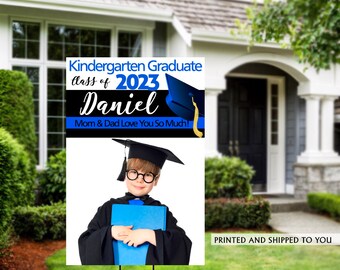 Class of 2023 Graduation Photo Yard Sign | Grad Party Welcome Sign | Congrats Grad | Blue Graduation Yard Sign | Kindergarten Grad Sign