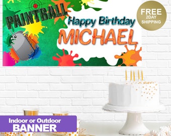 Happy Birthday Banner| Paintball Birthday Banner |Personalized Birthday Banner | Birthday Banner | Custom Banner | Indoor or Outdoor Banner