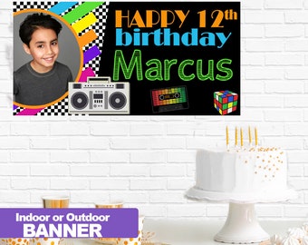 80's Themed Birthday Banner | Boom Box Personalized Party Banners | Birthday Banner | Retro Birthday Party Banner | 90's Birthday Banner