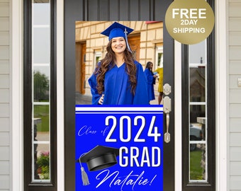 Grad Door Banner | Graduation Banner | Graduation Door Banner | Class of 2024 | Grad Photo Yard Banner | Blue and Silver Grad Banner
