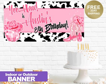 Pink Cowgirl Birthday Party Banner ~ Personalized Party Banners - Custom Photo Girls Birthday Banner, Western Banner, Kids Birthday Banners