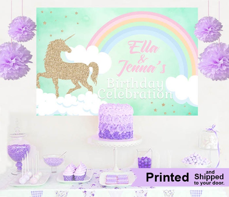 Unicorn Glitter Personalized Party Backdrop, First Birthday Backdrop, Baby Shower Backdrop, Unicorn Photo Backdrop, Birthday Backdrop image 1