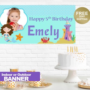 Under the Sea Mermaid Party Banner Personalized Party Banner Little Mermaid Banner Vinyl Printed Banner Mermaid Banner Birthday image 1