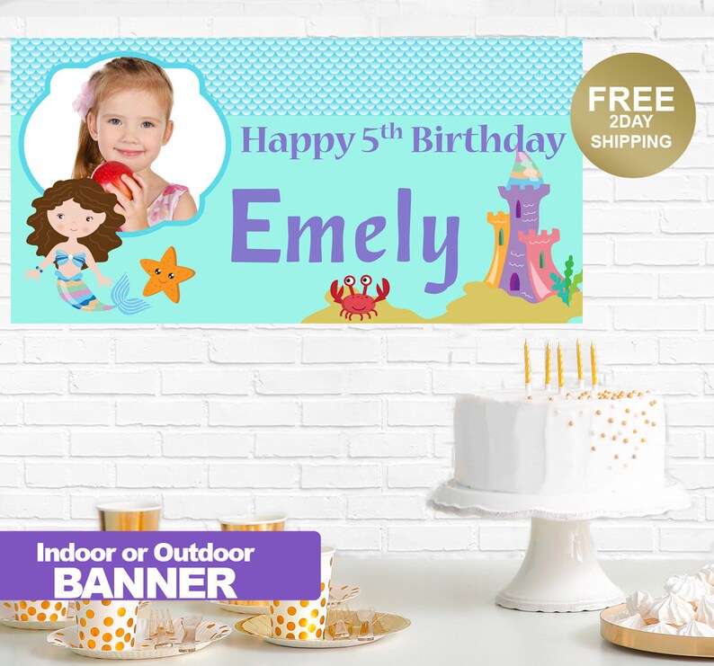 Under the Sea Mermaid Party Banner Personalized Party Banner Little Mermaid Banner Vinyl Printed Banner Mermaid Banner Birthday image 1