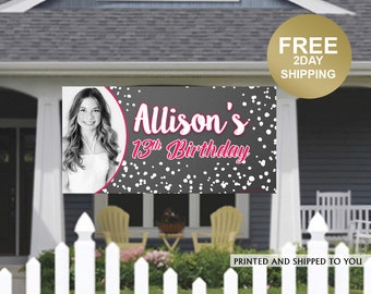 Birthday Banner | 13th Birthday Banner | Personalized Birthday Banner | Birthday Yard Banner | Birthday Lawn Banner | Photo Birthday Banner