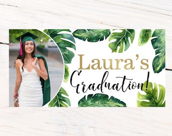 Graduation Photo Banner | Congrats Grad Personalized Party Banners | Tropical Graduation Banner | Class of 2023 Banner |  Printed Banner