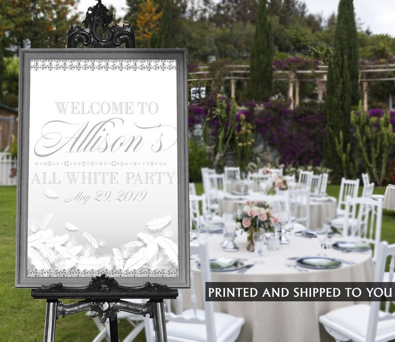 Welcome to the Party Sign All White Party Welcome Sign Foam Board Welcome Sign White Diamonds Welcome Sign Printed Welcome Sign