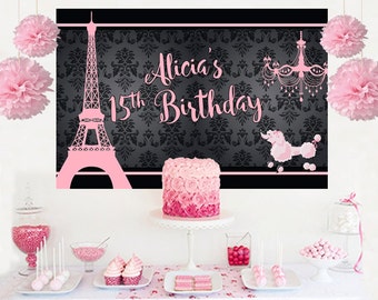 Paris Dream Personalized Backdrop - Birthday Cake Table Backdrop, Eiffel Backdrop, Paris Birthday Backdrop, Printed Backdrop, Photo Backdrop