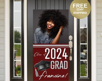 Grad Door Banner | Graduation Banner | Graduation Door Banner | Class of 2024 | Grad Photo Yard Banner | Burgundy and Silver Grad Banner