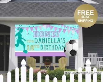 Birthday Yard Sign | Girls Soccer Birthday Banner | Soccer Banner | Honk it's my Birthday Banner | Lawn Banner | Birthday Banner