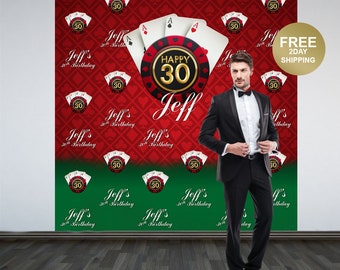 Casino Party Personalized Photo Backdrop | Casino Step and Repeat Photo Backdrop | Birthday Photo Backdrop | 30th Birthday Backdrop