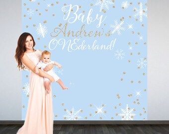 Winter Wonderland Personalized Photo Backdrop -Snowflakes Photo Backdrop- Birthday Photo Backdrop, Onederland Backdrop, Printed Backdrop