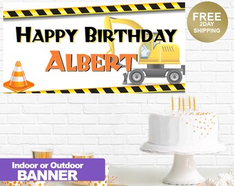 Happy Birthday Banner | Personalized Birthday Banner | Construction Birthday Banner | Custom Banner | Indoor or Outdoor Banner | Hard Hat