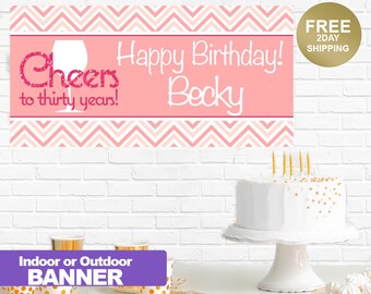 Cheers to Thirty Birthday Banner | Happy 30th Birthday Personalized Banner | Happy Birthday Banner | Wine Birthday Banner | Party Banner