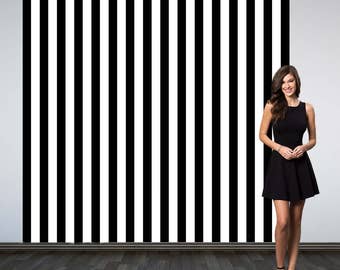 Black and White Stripes Party Personalized Photo Backdrop -Vertical Stripes Photo Backdrop- Birthday Photo Booth Backdrop