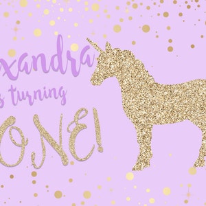 Unicorn Glitter Personalized Party Backdrop First Birthday Photo Backdrop Baby Shower Backdrop, Unicorn Backdrop, Printed Backdrop image 2