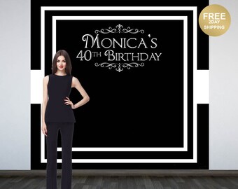 Grand Elegance Photo Backdrop | Black & White Photo Backdrop | 40th Birthday Backdrop | Printed Personalized Backdrop | Birthday Backdrop