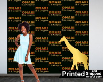 African Safari Party Personalized Photo Backdrop -Safari Animals Step and Repeat Photo Backdrop- Birthday Photo Booth Backdrop