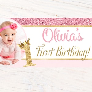 First Birthday Princess Banner Personalized Party Banners Photo Birthday Banner Lawn Banner Birthday Princess Banner 1st Birthday image 2