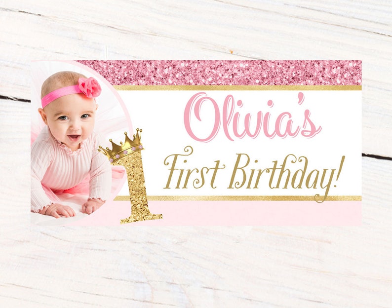 First Birthday Princess Banner Personalized Party Banners Photo Birthday Banner Lawn Banner Birthday Princess Banner 1st Birthday image 2