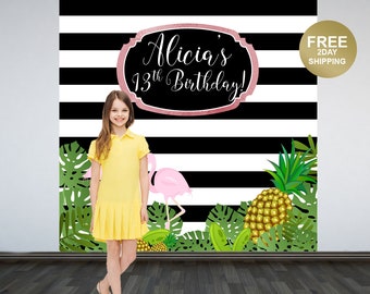 Tropical Party Personalized Photo Backdrop | Flamingo Photo Backdrop | Summer Sparkle Birthday Party Backdrop | Pineapple Birthday Backdrop