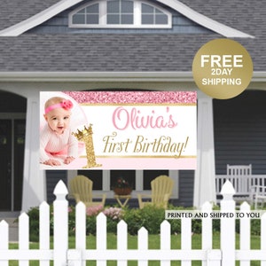 First Birthday Princess Banner Personalized Party Banners Photo Birthday Banner Lawn Banner Birthday Princess Banner 1st Birthday image 1