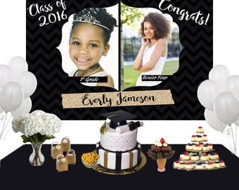 Graduation then and now Photo Personalized Backdrop - Congrats Grad Cake Table Backdrop - Class of 2023 Photo Backdrop, Graduation Backdrop