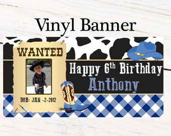 Western Cowboy Banner ~ Personalized Party Banners - Photo First Birthday Banner - Custom Banner - Cowboy Photo Banner