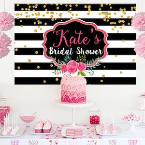 Pink Striped Birthday Bridal Shower Banner Personalized Party Backdrop Pink Striped Birthday Bridal Shower Banner Personalized Party Backdrop