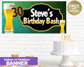 Cheers Beer Birthday Banner | Personalized Birthday Banner | Happy Birthday Banner | Custom Birthday Banner | 30th Birthday Banner | Party